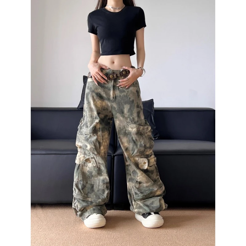 小众大口袋工装牛仔裤男春秋季美式街头hiphop宽松休闲水洗直筒裤
