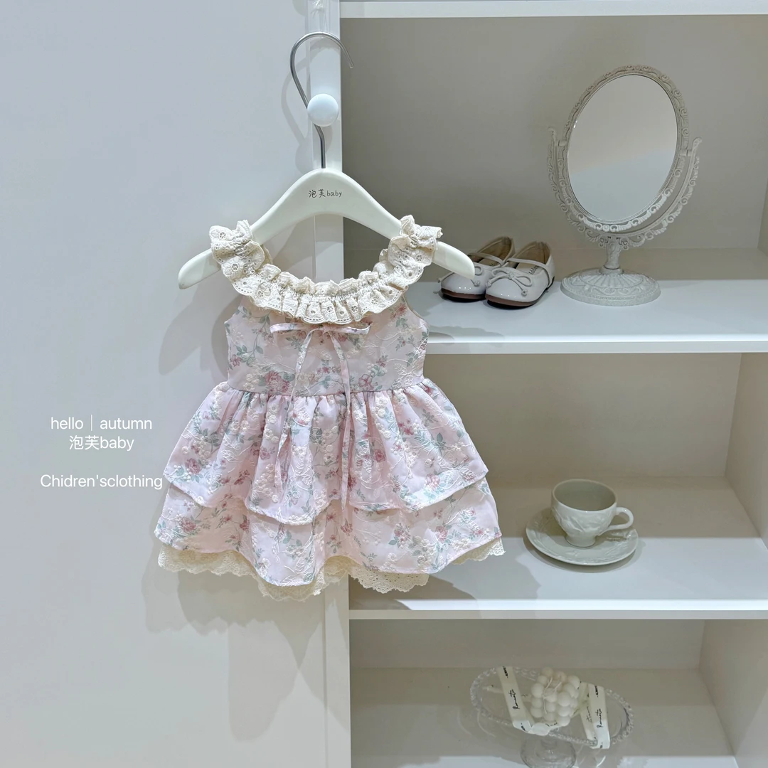 【泡芙baby】2025新款女童小碎花连衣裙温柔女童夏季飞袖花边甜美