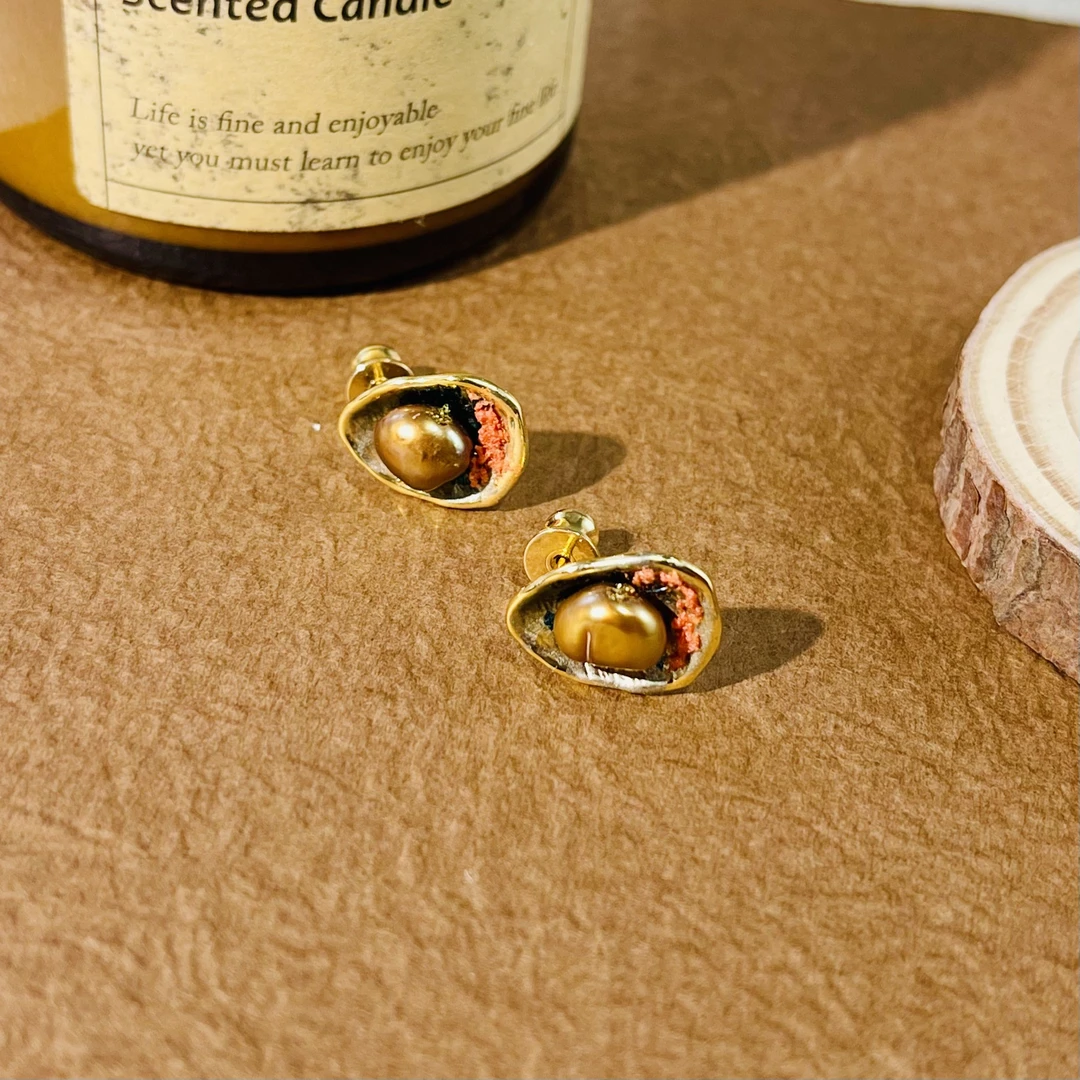 铜合金珐琅耳饰 铜合金珐琅滴釉孤云野鹤耳钉P778日常时尚百搭