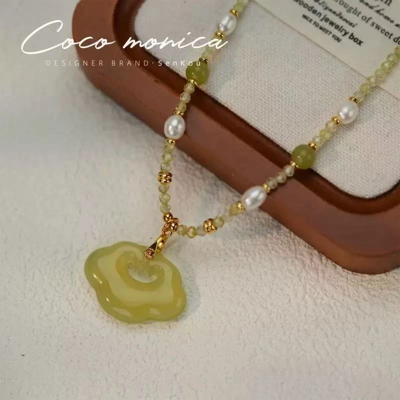 非金属树脂吊坠 平安锁项链如意祥云长命锁吊坠高级国风项链