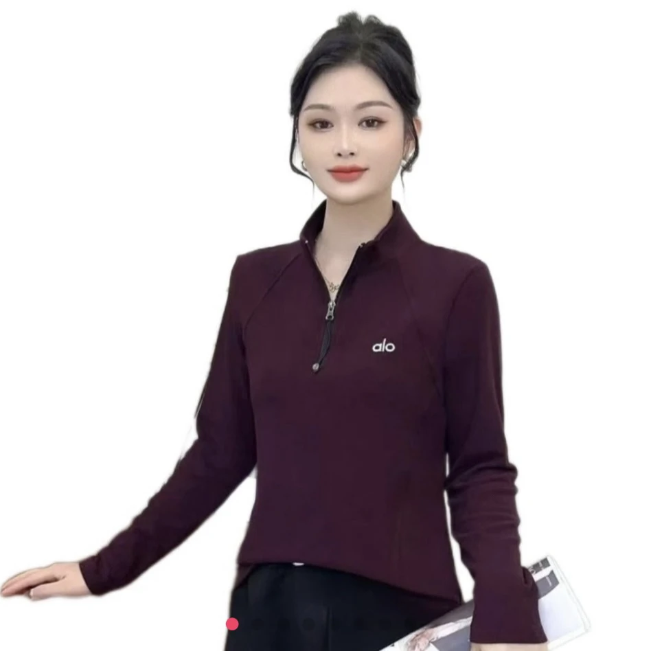 妈妈装半拉链双面绒保暖打底衫-字母图案小蛮腰加厚秋冬季中老年