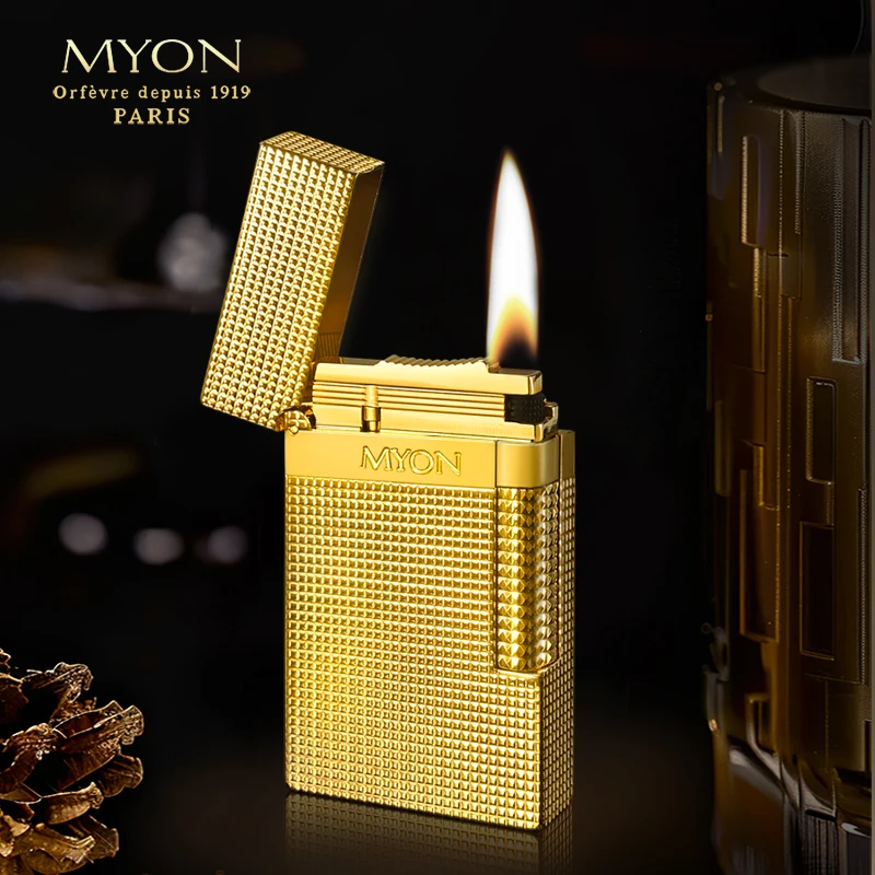 MYON812朗声汽机五面精雕镀真金 (巴黎钉）一机一码高档礼品打火机