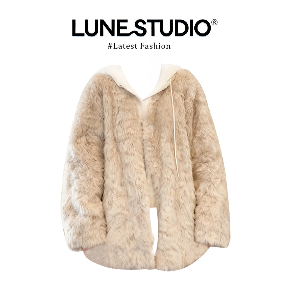 MARIE.COCO千金风皮毛一体毛绒绒上衣连帽针织衫垂坠感毛绒外套