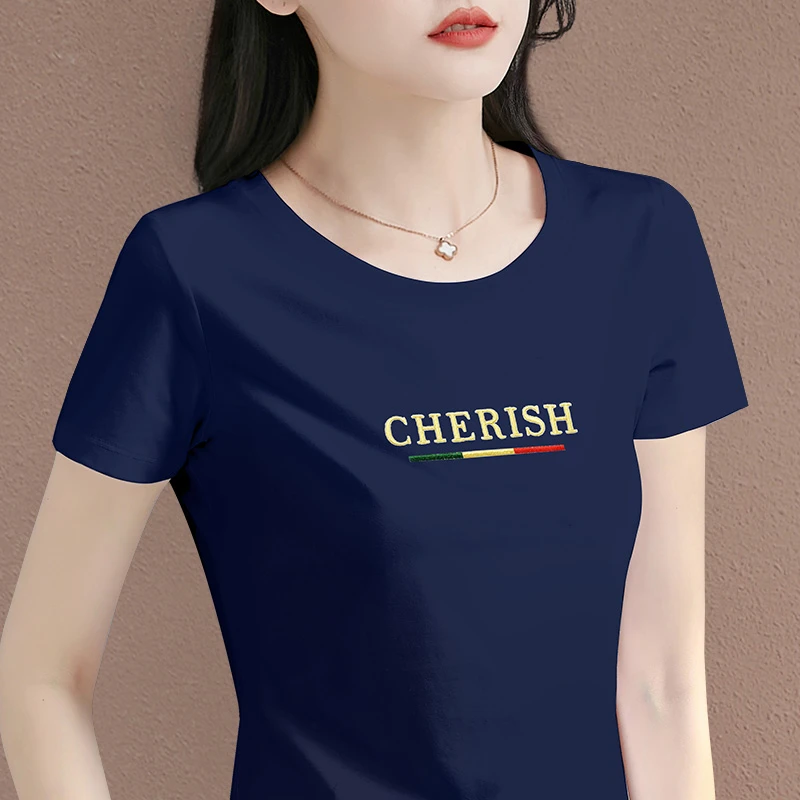 圆领短袖t恤女2025新款夏季透气显瘦洋气时尚减龄正肩半袖上衣衫