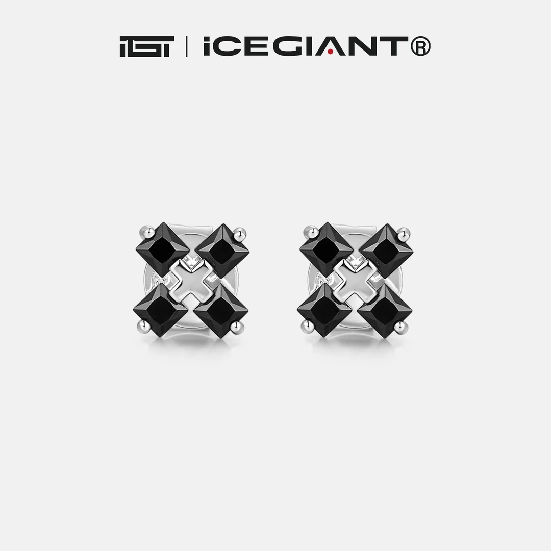 925银耳饰 iCEGIANT方块十字架耳钉BlackCool系列潮流高级感莫桑