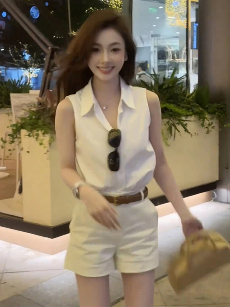 夏季穿搭一整套女2024年新款韩系气质百搭小众无袖背心短裤两件套
