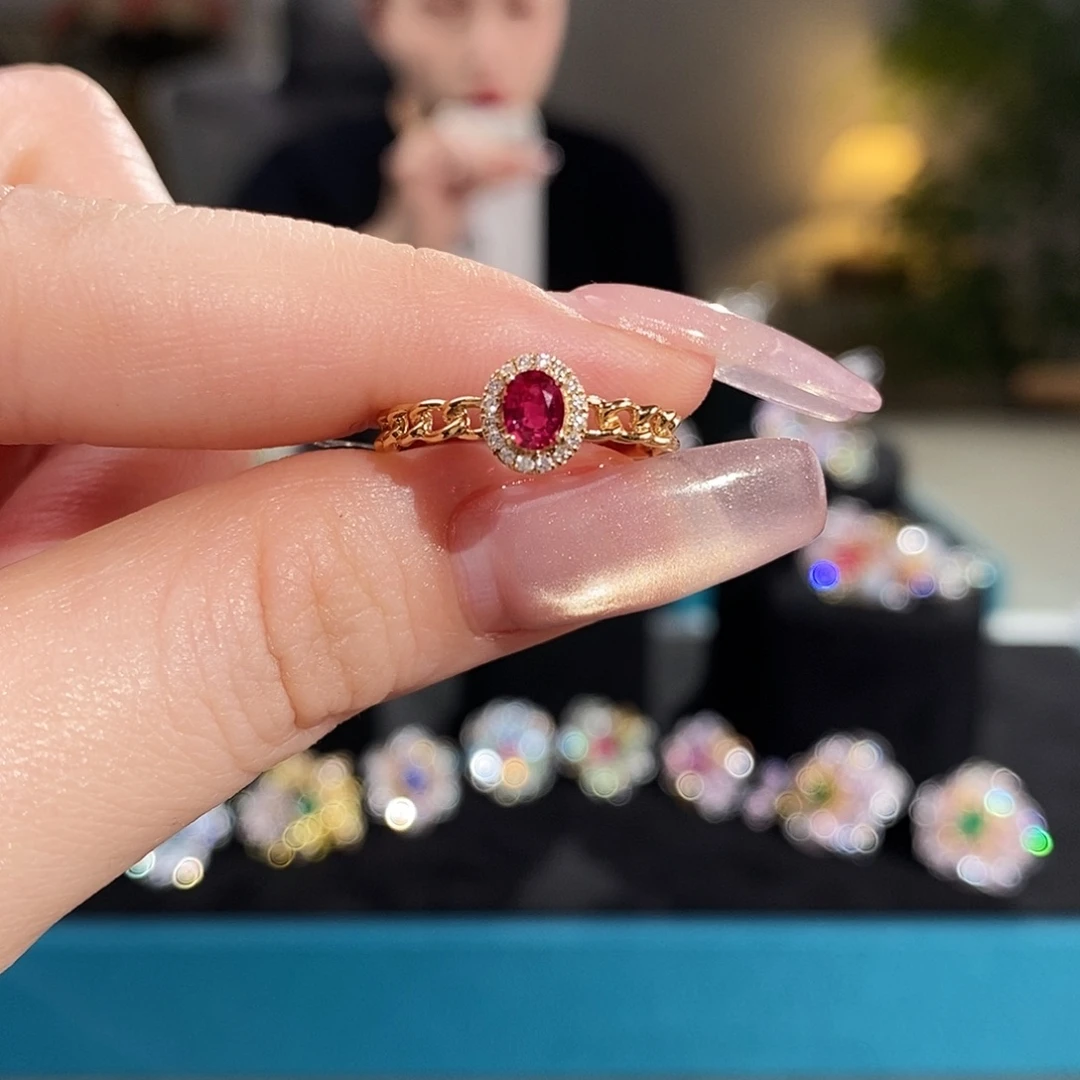 红宝石戒指18K金镶嵌0.26ct无烧