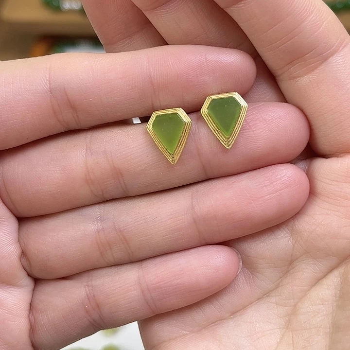 和田玉银S925镶嵌耳饰