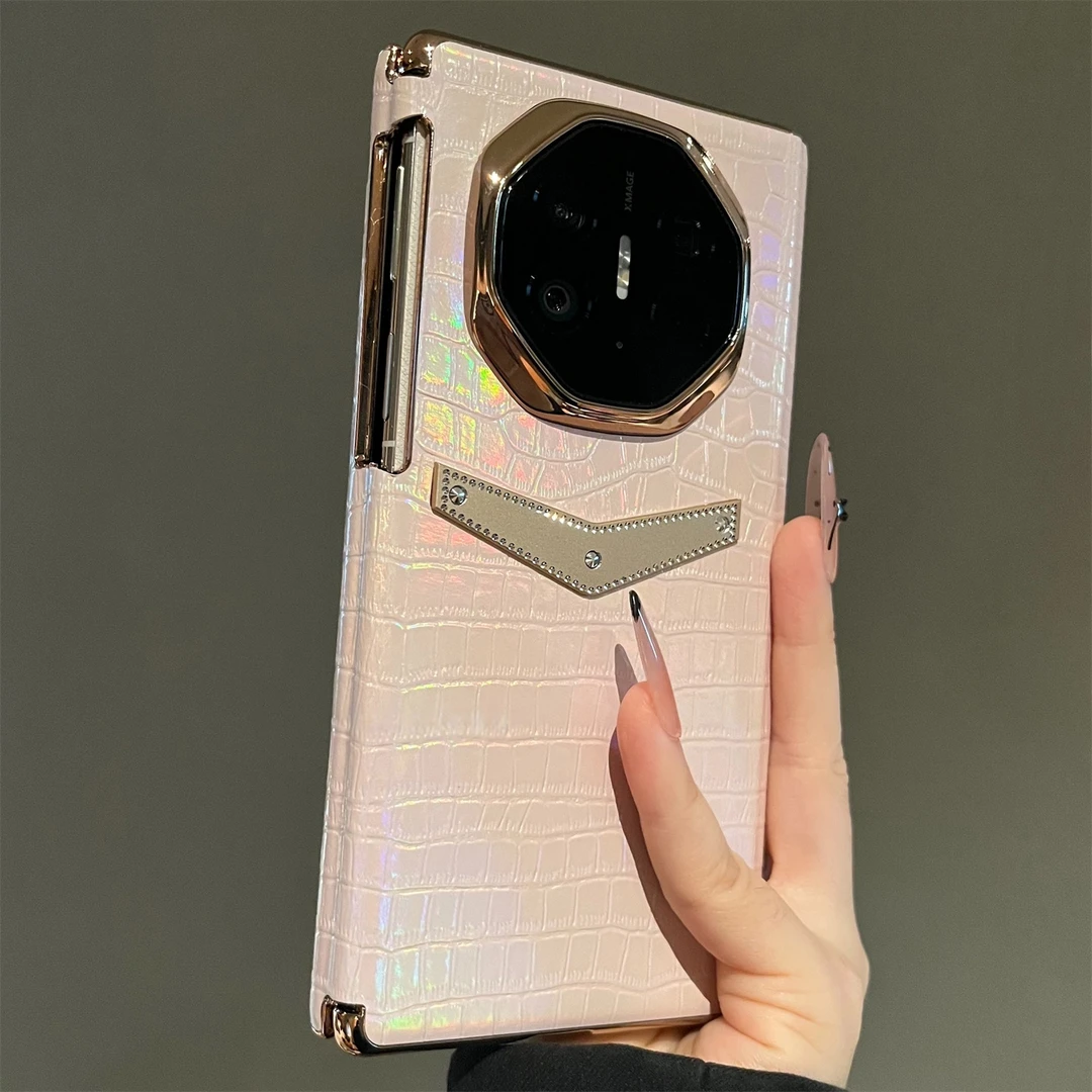 珠光白适用于华为mateXTs非凡大师三折叠屏手机壳高档真皮磁吸壳