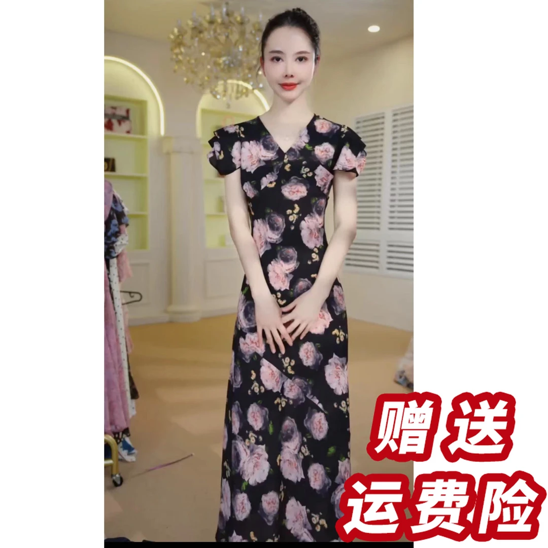 【赠送运费险】法式复古长裙夏季新款收腰显瘦设计感连衣裙女A34081