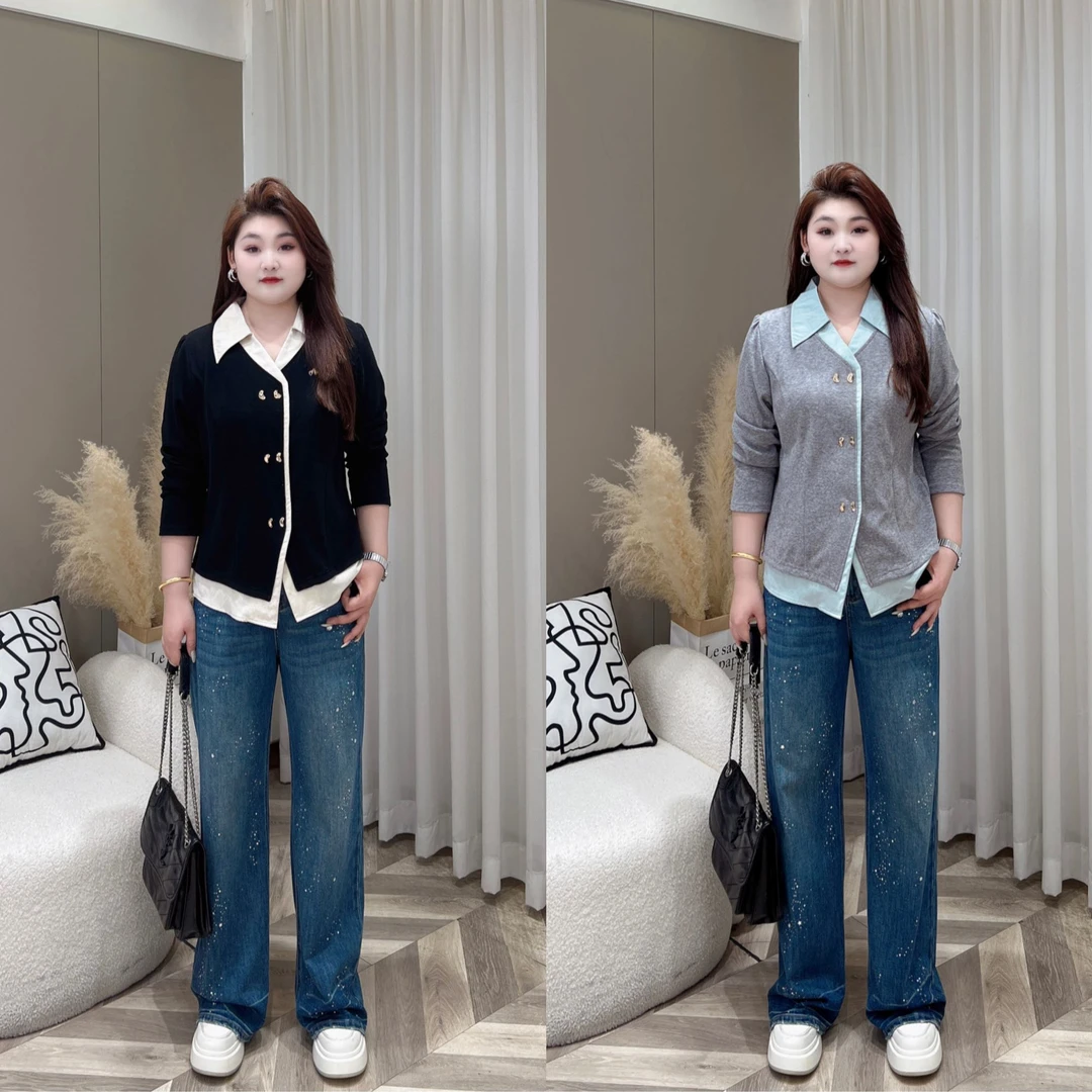 【上新上衣】PDM22509早秋新款修身百搭休闲假两件显瘦大码女装T恤