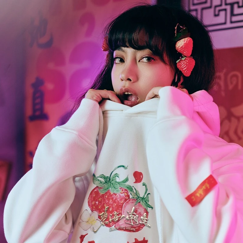 碧海潮生【元气系列】秋冬新款中国风国潮刺绣保暖加绒戴帽卫衣