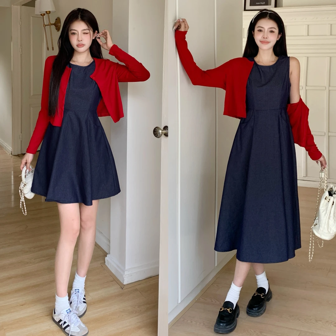 大码胖mm2025新款夏季长袖开衫披肩背心连衣裙收腰显瘦时尚套装女