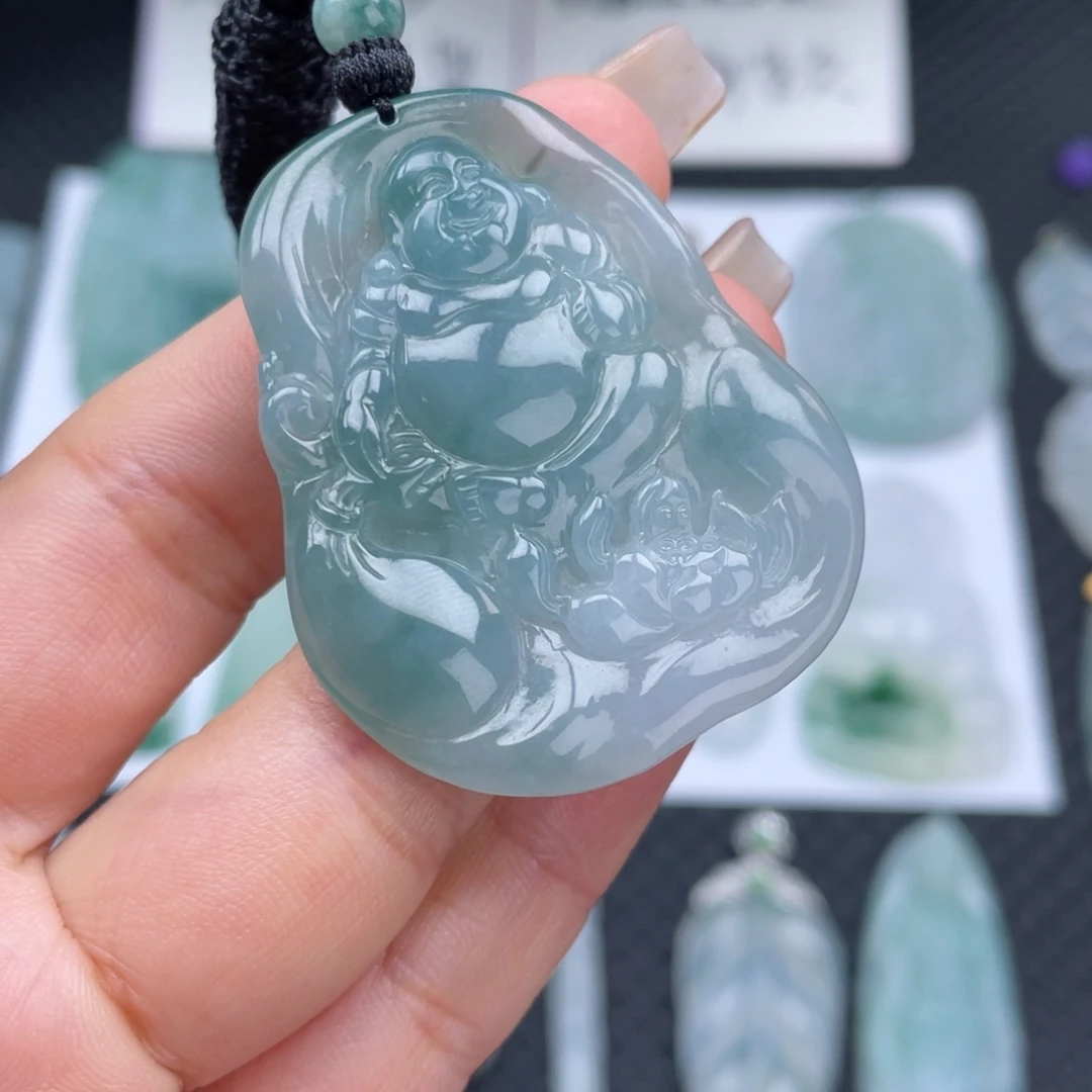 翡翠颈饰未镶嵌天然缅甸翡翠A货吊坠布袋佛兰花