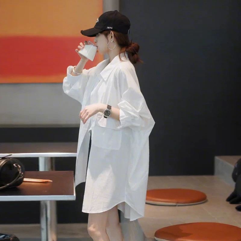 欧货休闲开衫长袖外套女款2025新款夏季小个子翻领透气白色衬衫潮