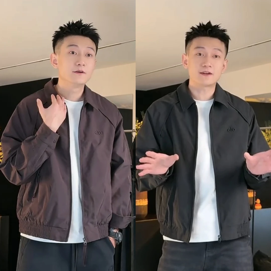 春秋新款潮牌刺绣休闲翻领夹克男简约高级感时尚百搭拼接上衣外套
