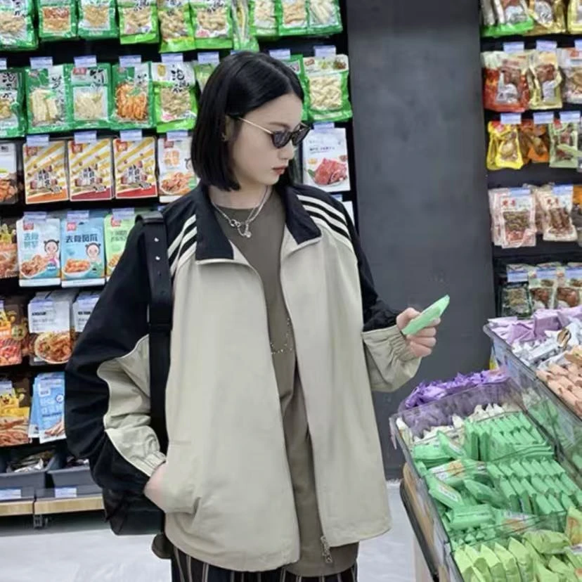 139-9-9070  拼色短款欧版大版休闲百搭外套女2025年早春新款夹克