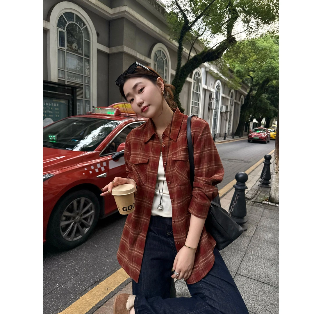 现货大婉酱微胖定制【威尔士格调】韩系磨毛高级衬衫慵懒外套9579D