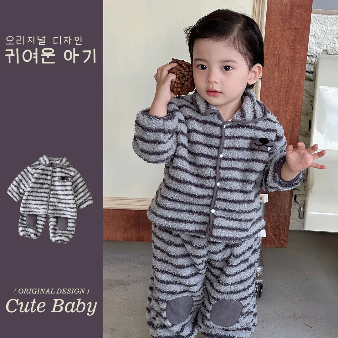 M2547027）条纹毛绒套装