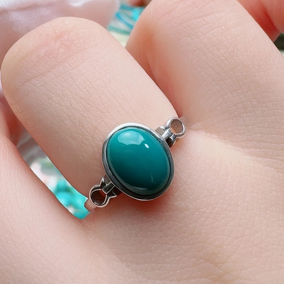 绿松石银S925镶嵌高瓷玉化绿女戒