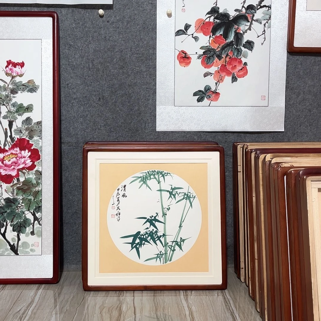 国画书画作品带框63×63厘米