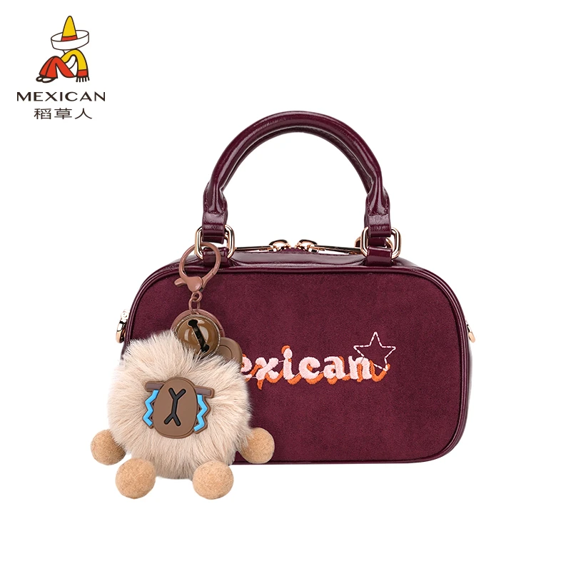 稻草人25阳光日落冬季波士顿女士单肩斜挎包简约盒子包保龄球包包