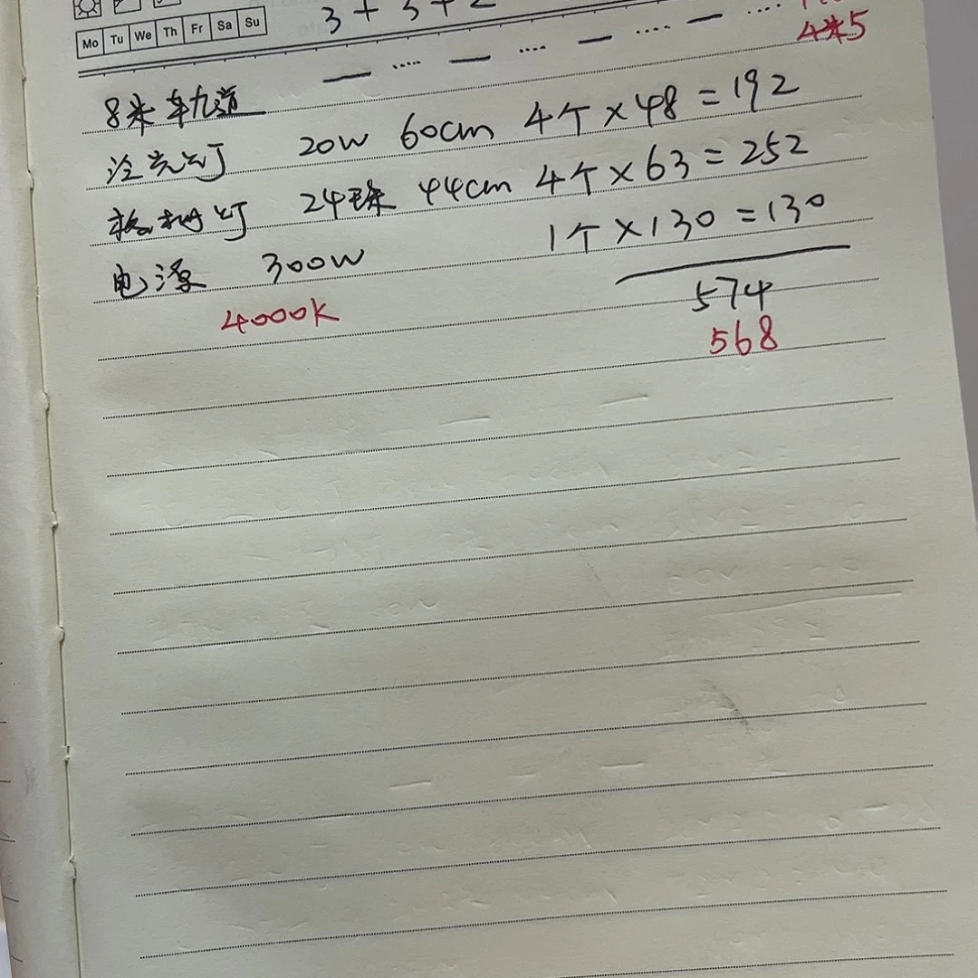 铝泛光灯20瓦4个，格栅灯24珠4个，300瓦电源一个总链接