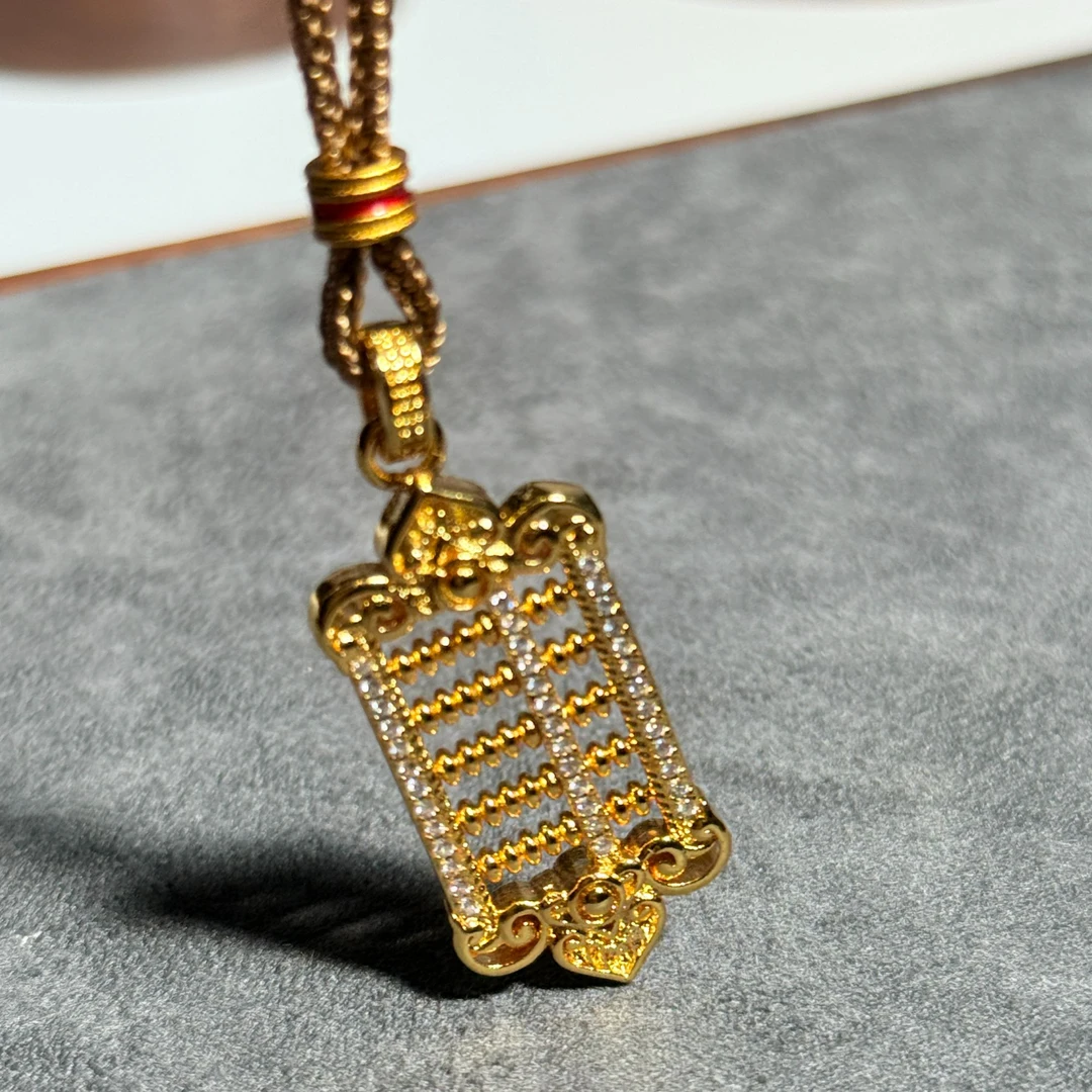 铜合金项链 铜镀真金古法算盘项链