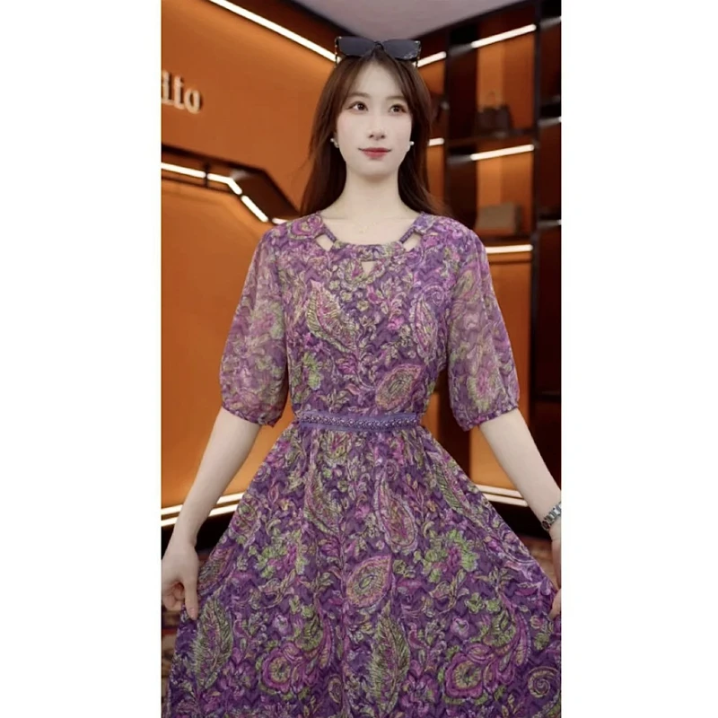 《春晓》夏日的风-高级印花连衣裙时尚显瘦中长款裙子