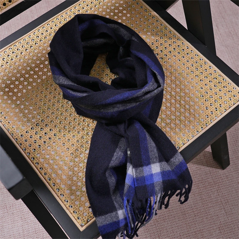 秋冬男女款保暖格子时尚百搭羊绒围巾韩版拼色复古双面围巾Z1596