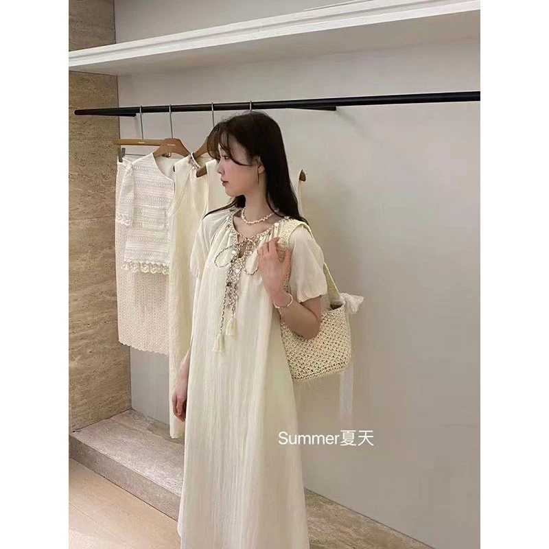 【裙长120cm】2025夏季新款短袖气质连衣裙连衣裙#1102