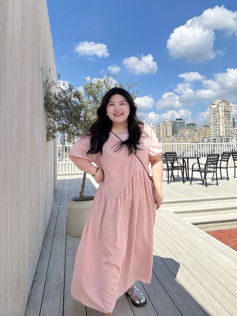 大码女装显瘦长裙新款法式时尚减龄短袖连衣裙女9735