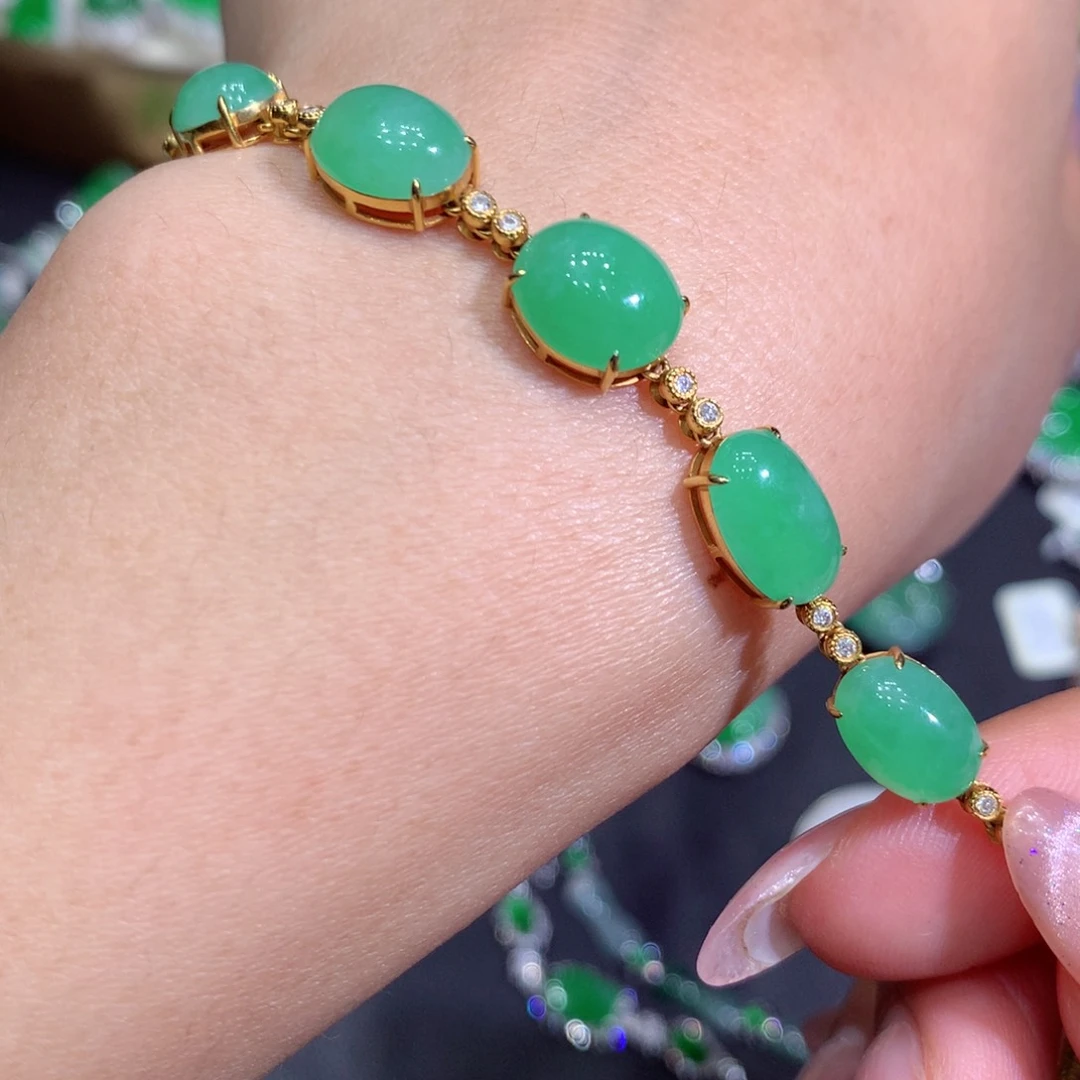 翡翠手链18K金镶嵌翡翠