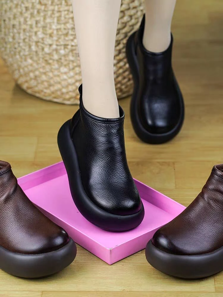 百搭厚底女增高舒适圆头秋季短靴秋冬坡跟妈妈鞋软底