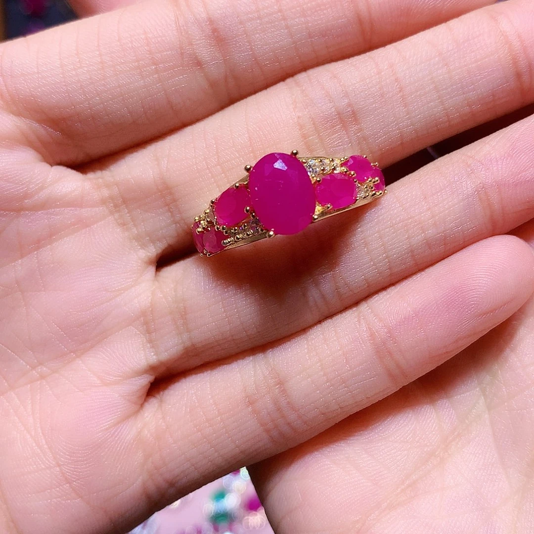 戒指红宝石银S925镶嵌