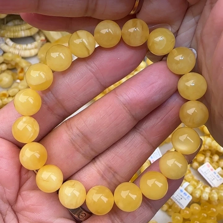 未镶嵌蜜蜡手链鸡油黄圆珠手串