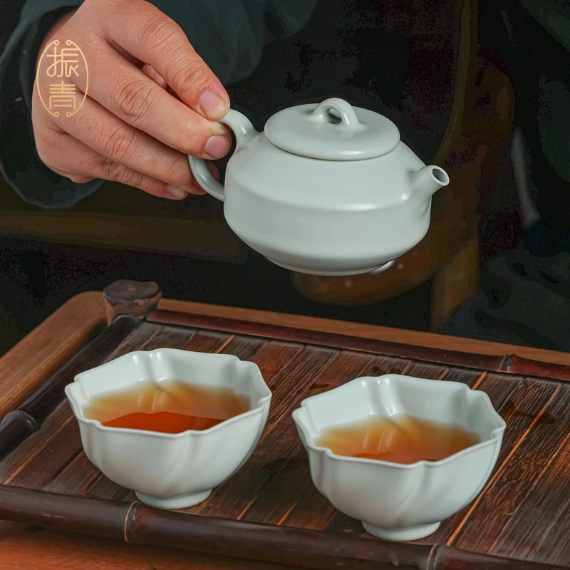 景德镇汝窑功夫茶具家用高档陶瓷开片中式手工茶壶套装青瓷礼盒装