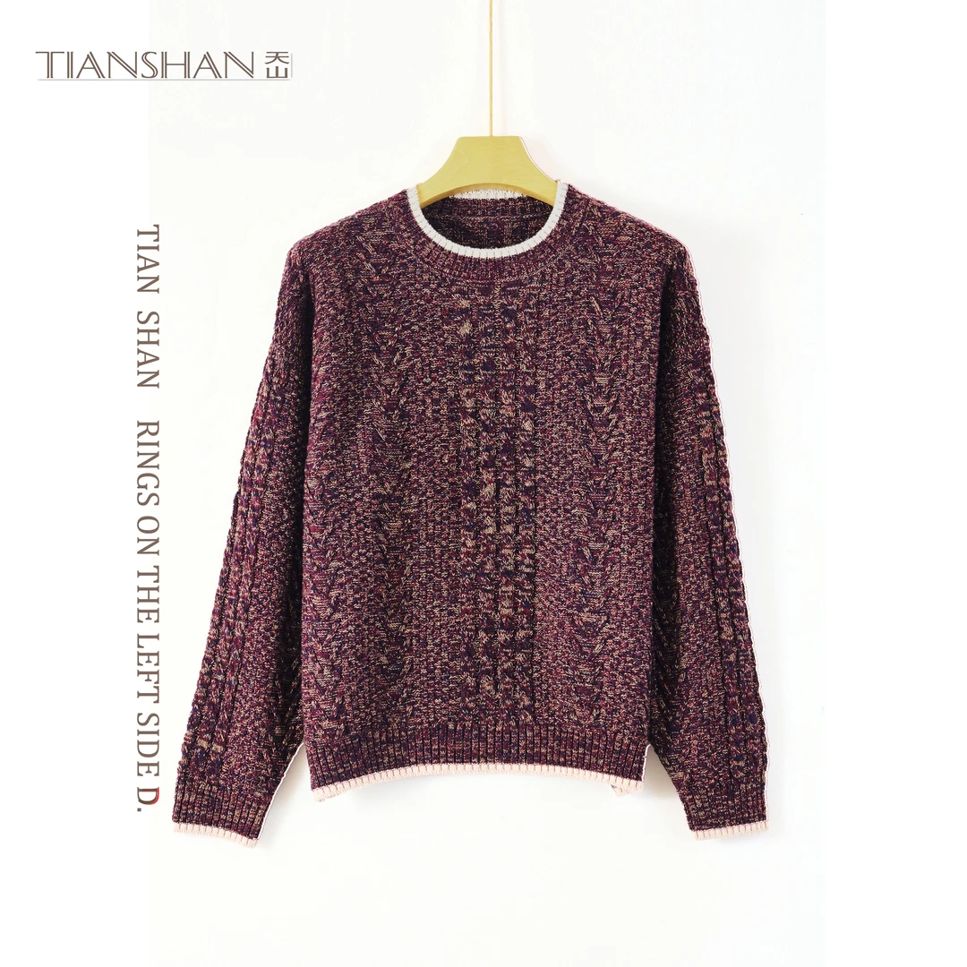 天山江苏总部新款圆领女士重工提花百搭显瘦针织衫-YTNL5386T