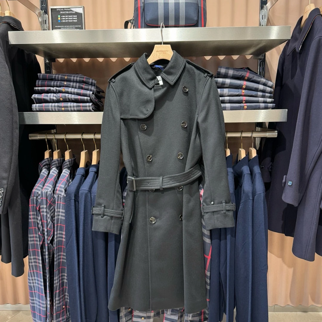 未使用 BURBERRY/博柏利 肯辛顿双排扣羊毛大衣长款外套80911311