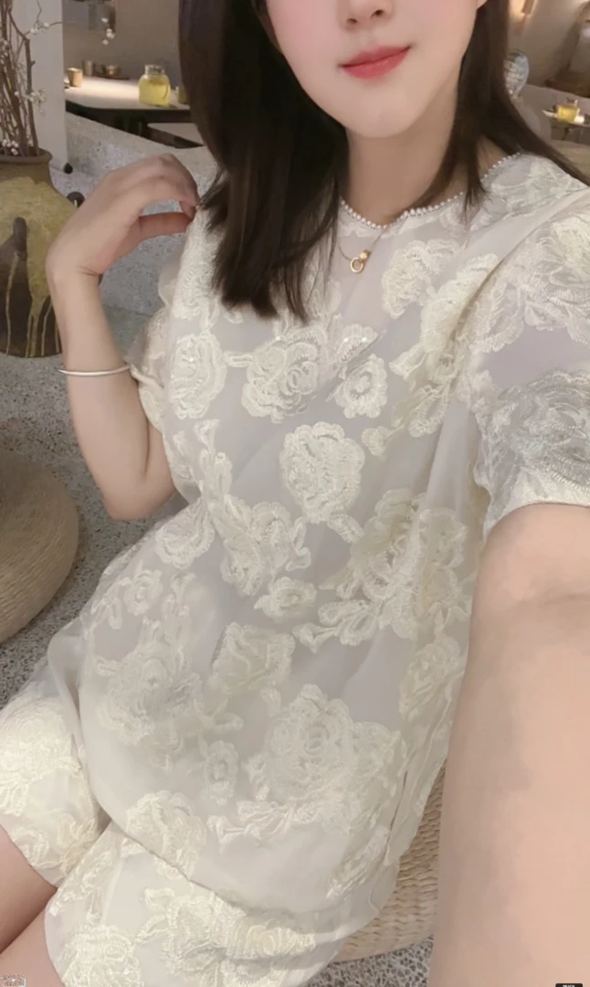 【直播间同款】新中式国风重工刺绣两件套上衣短裤女亮片宽松套装