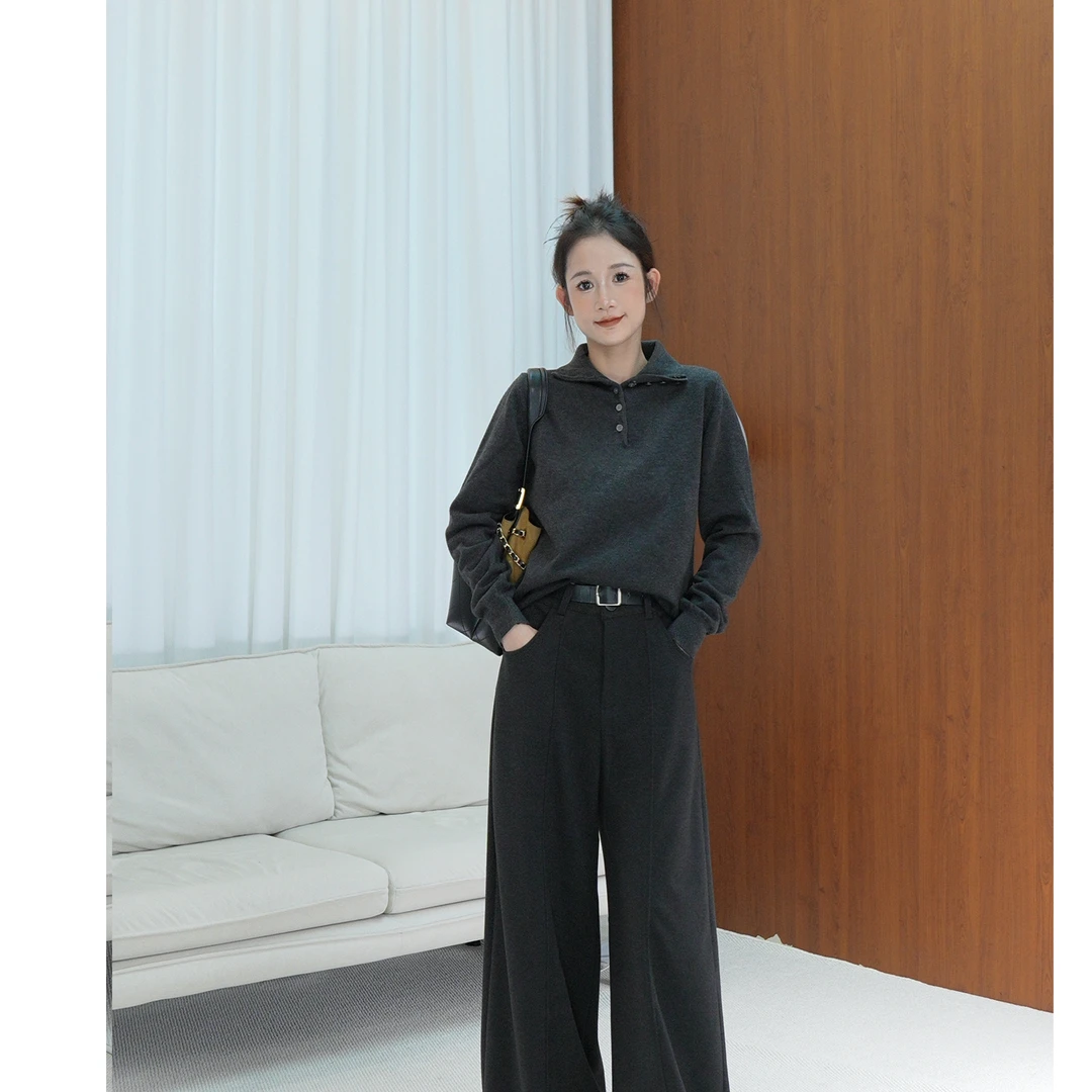 翻领毛针织衫百搭纯色简约毛衣针织衫上衣