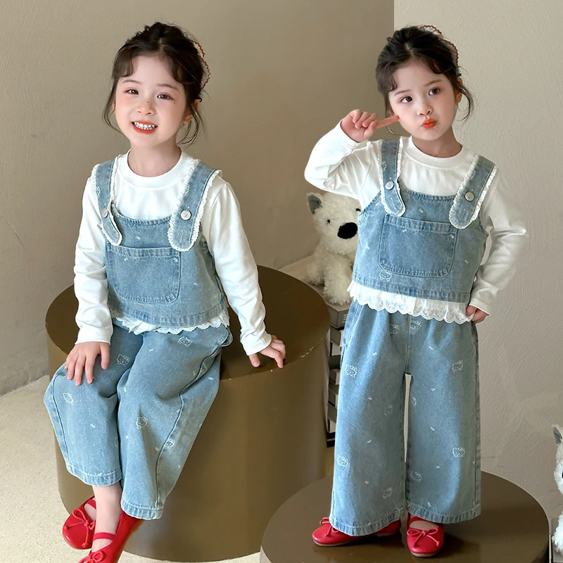 女童牛仔套装秋季2025新款儿童洋气时髦秋装宝宝马甲阔腿裤两件套