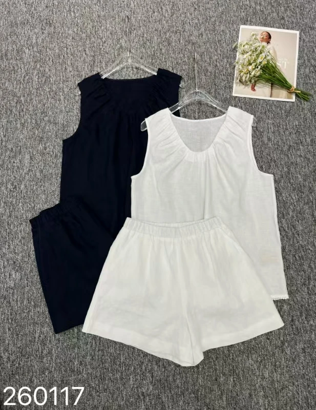 260117 时尚套装时尚短裤简约百搭背心套装阔腿无袖短款夏季
