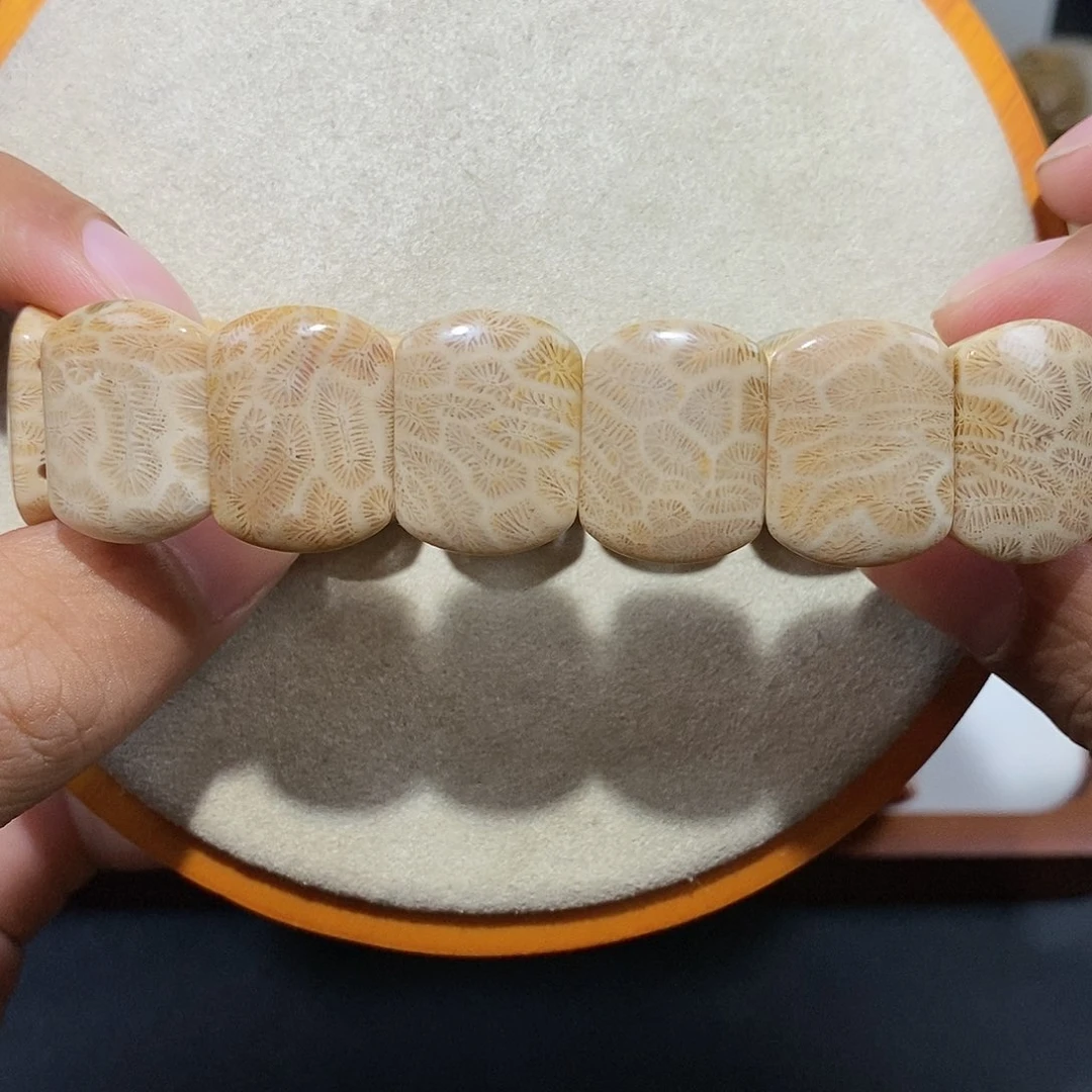硅化珊瑚（珊瑚玉）手串未镶嵌奶酪色脑纹33