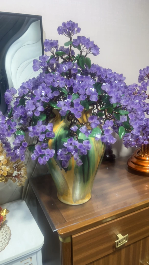 纯天然紫水晶陶瓷摆件高净透天然紫水晶百搭摆件