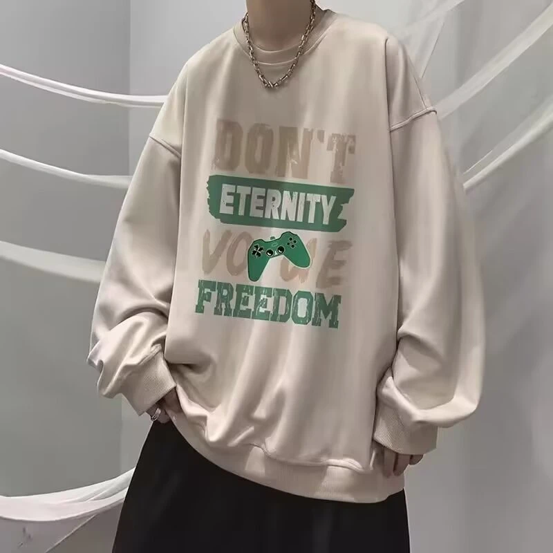 重磅白色长袖T恤男秋季潮牌打底衫宽松休闲学生百搭圆领内搭上衣