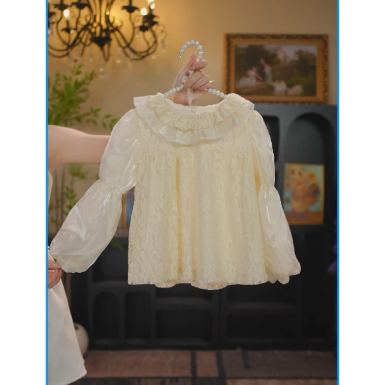 AODUOSEN/奥多森女童春蕾丝泡泡袖杏色打底衫女宝短袖洛丽塔内搭