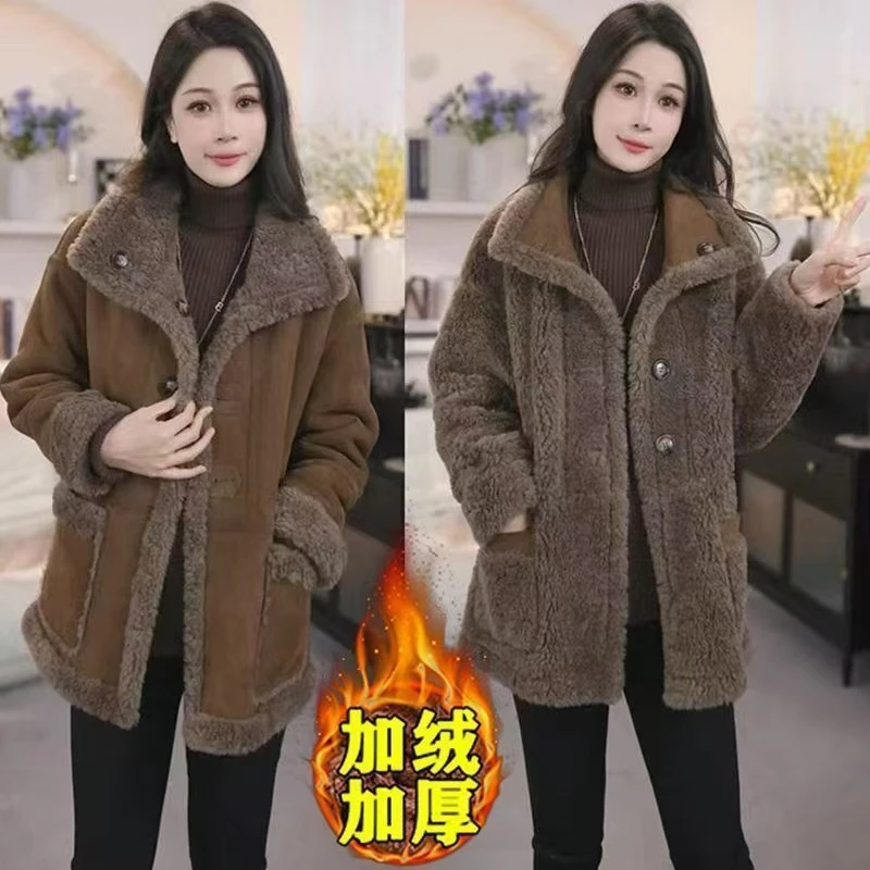 双面穿新款时尚宽松外套百搭显瘦加厚冬季皮毛一体外套