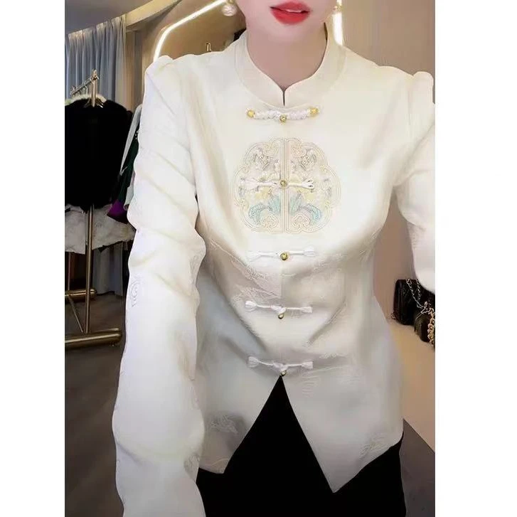 新中式国风新款立领两个颜色提花加绒打底衫62882-伊伊