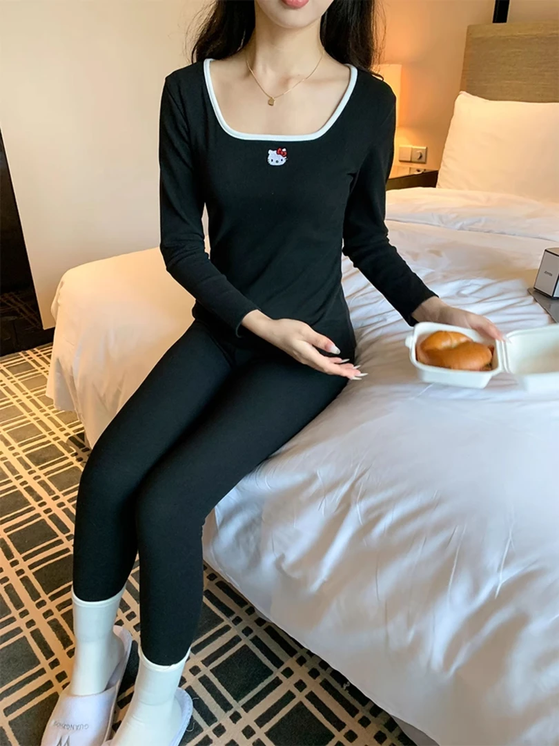 秋冬季新款女士保暖睡衣圆领长袖女保暖套装秋厚款秋冬季家居服女